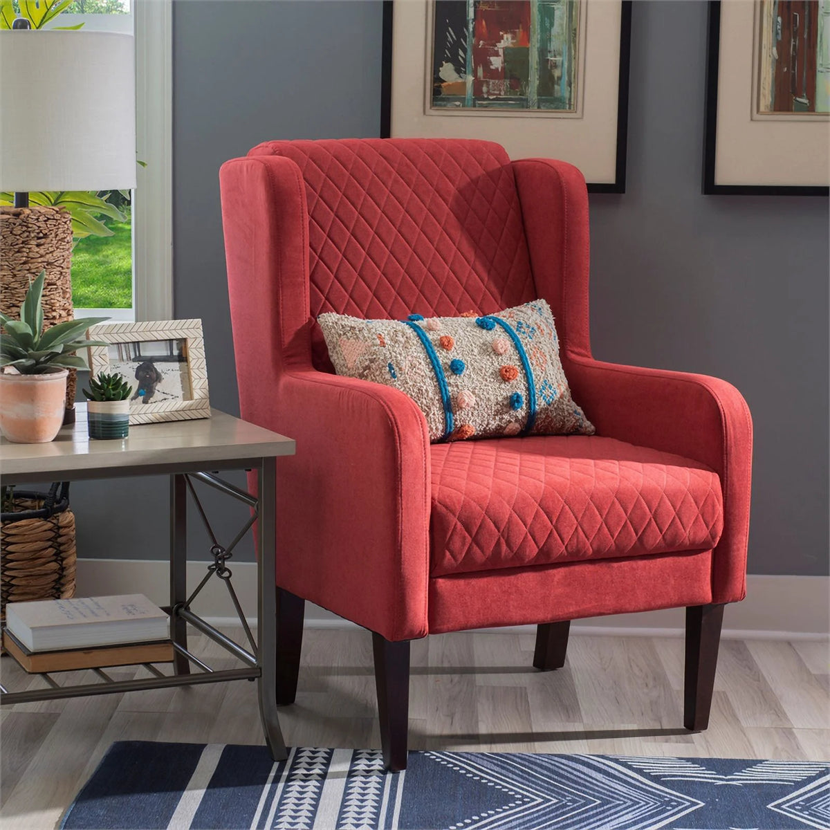 Upholstered Wingback Accent Chair with Quilted Back & Seat E372505