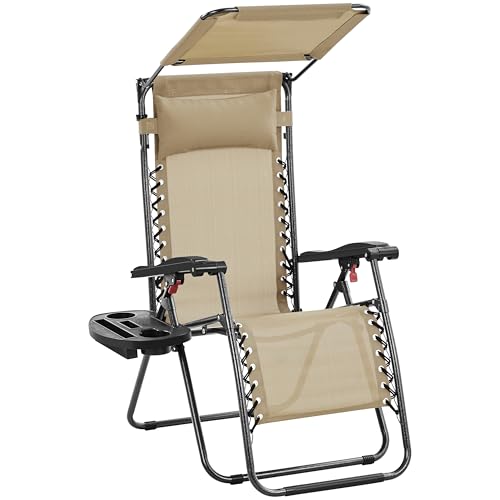 Black Zero Gravity Chair with Canopy and Cup Holder Z510072