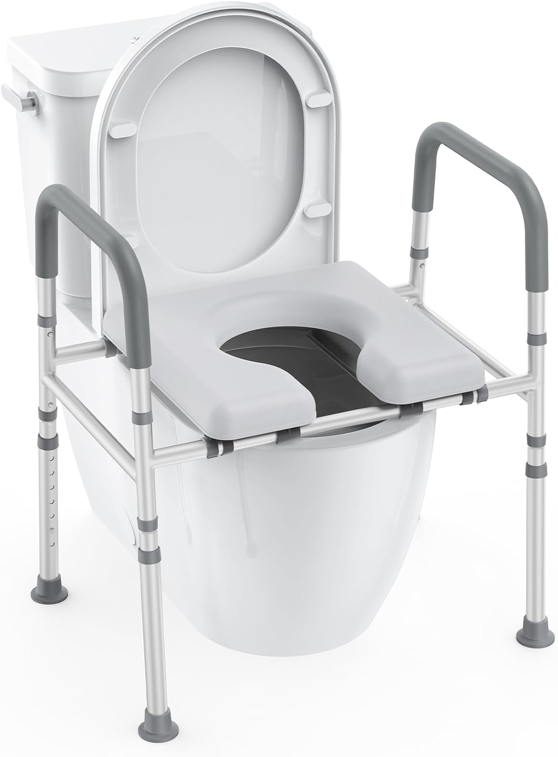 Raised Toilet Seat with Handles, Heavy Duty 400lb Adjustable Toilet Seat with Safety Frame W79822