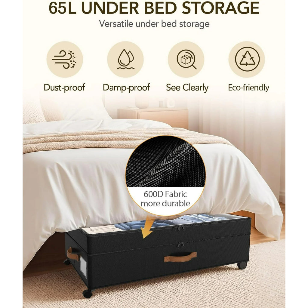 Black 4 Pack Under Bed Storage with Wheels and Lids Z936396