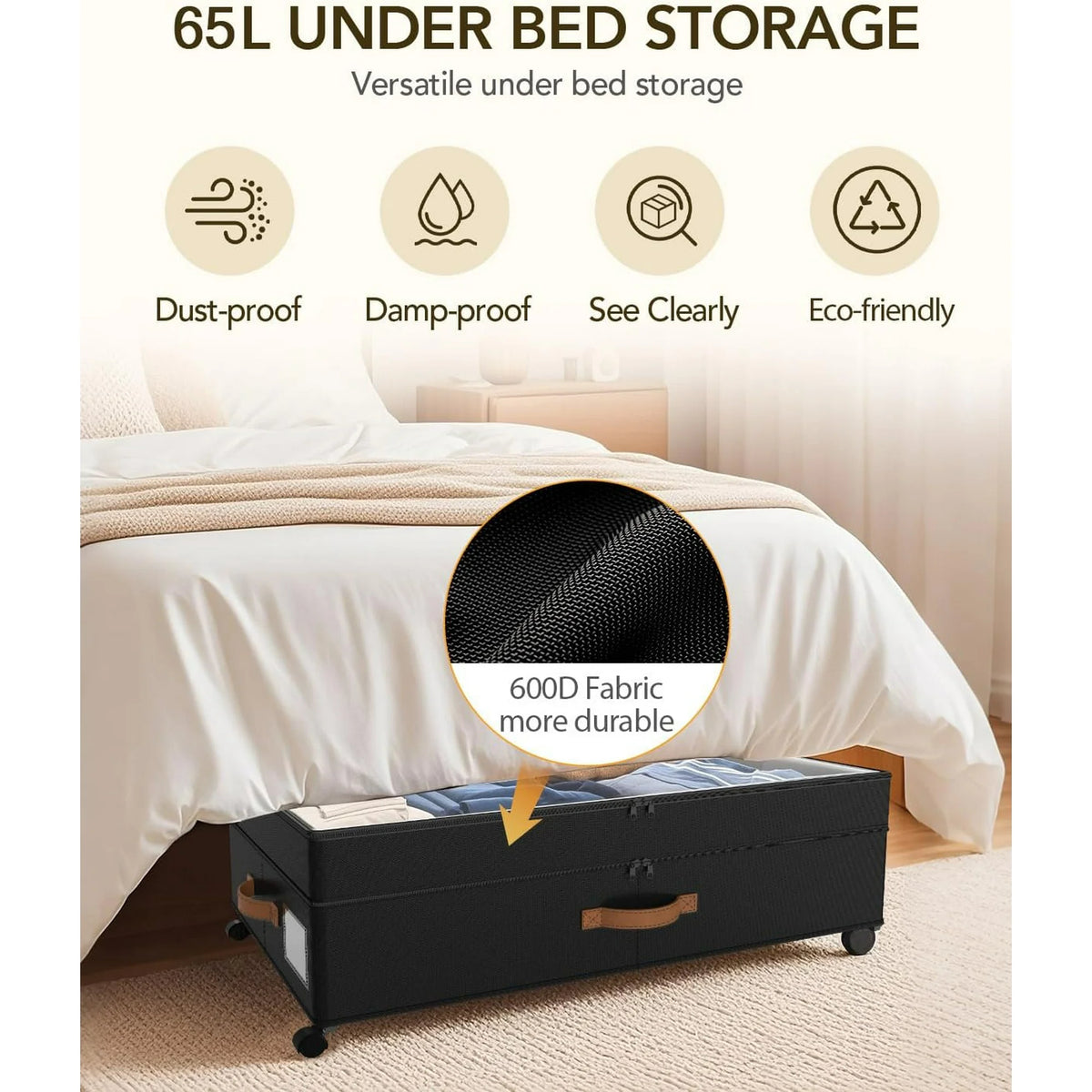 Black 4 Pack Under Bed Storage with Wheels and Lids Z936396
