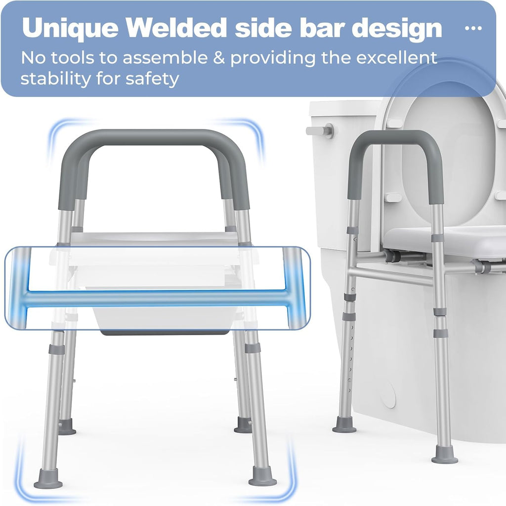 Raised Toilet Seat with Handles, Heavy Duty 400lb Adjustable Toilet Seat with Safety Frame W79822