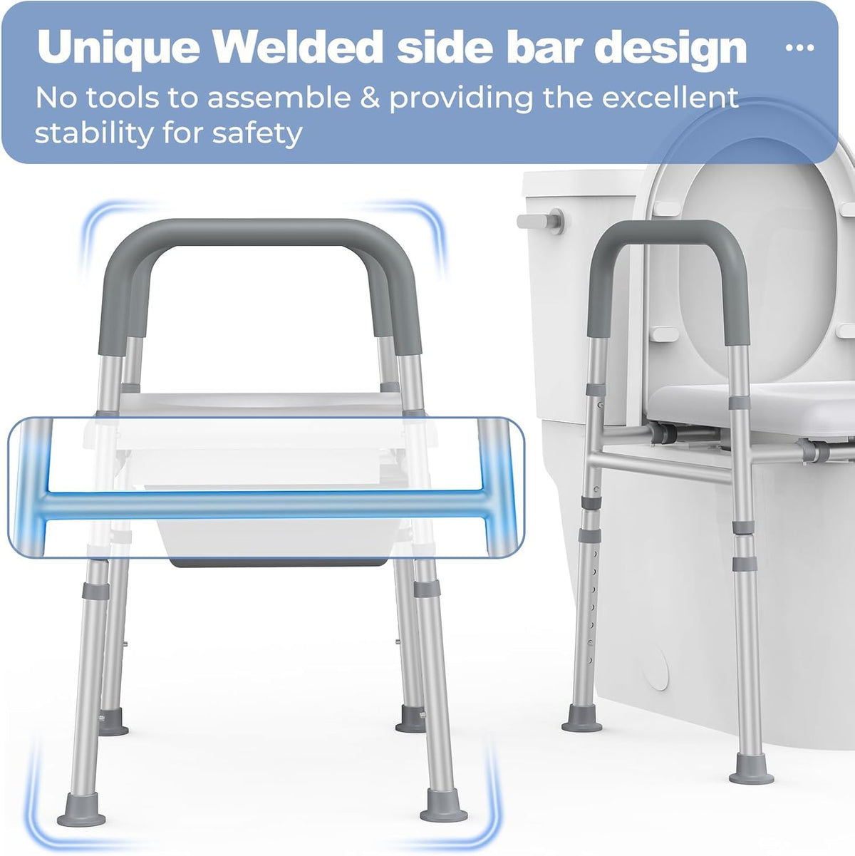 Raised Toilet Seat with Handles, Heavy Duty 400lb Adjustable Toilet Seat with Safety Frame W79822