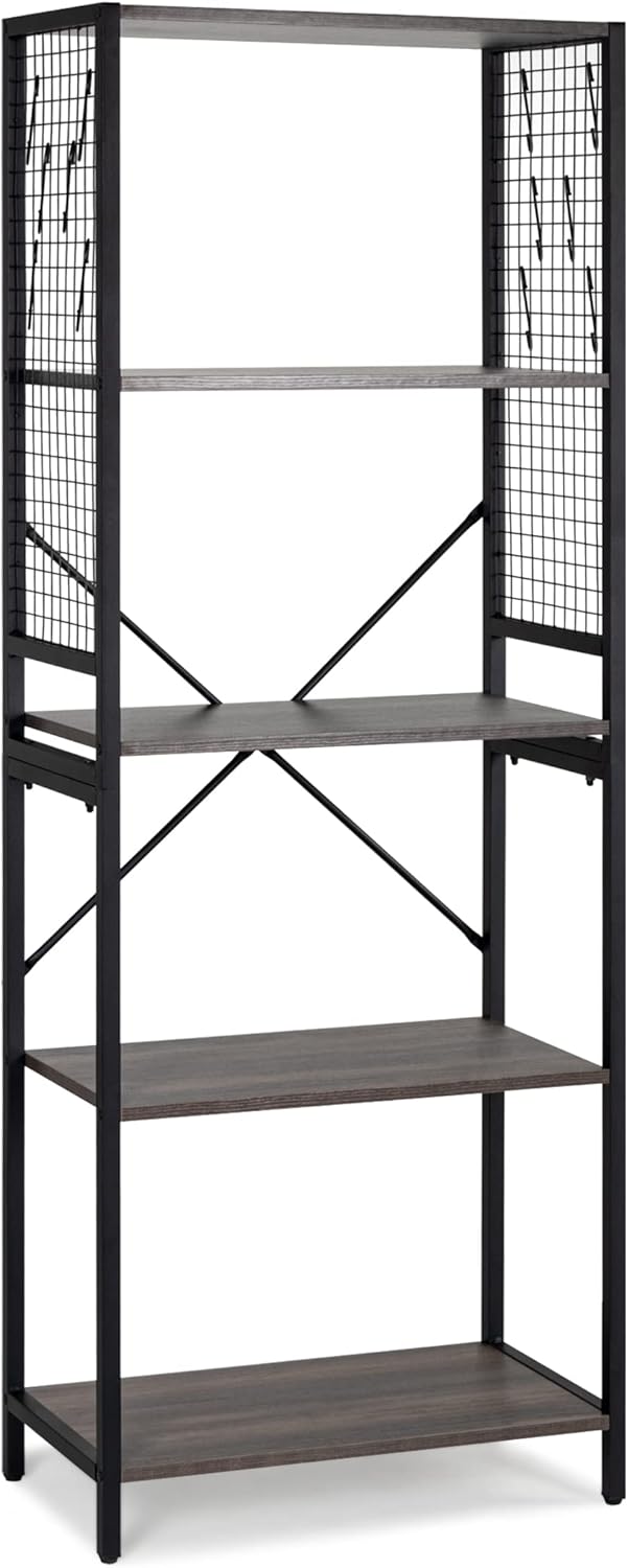 Industrial 5-Tier Bookshelf with Rustic Wood and Metal Frame H545738