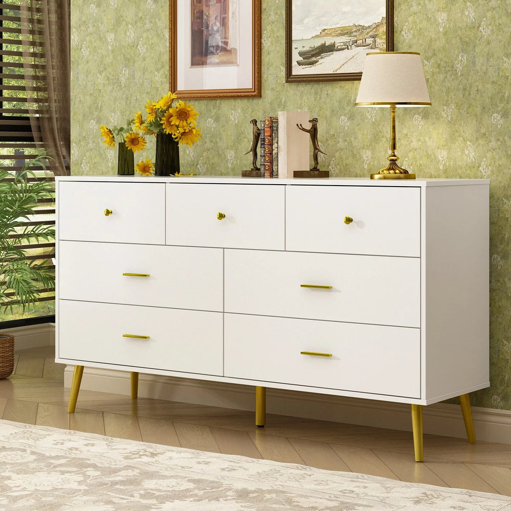 White 7 Drawer Dresser W3639