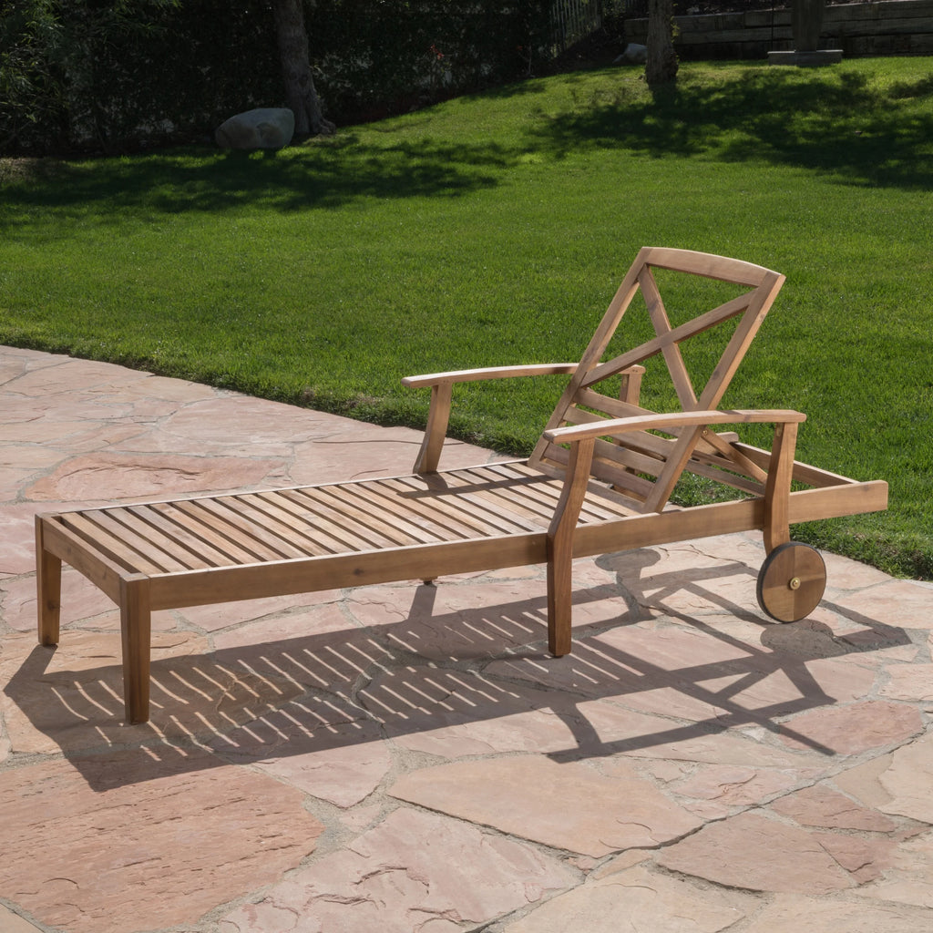 Acacia Wood Adjustable Chaise Lounge with Cushion, Set of 4 V103