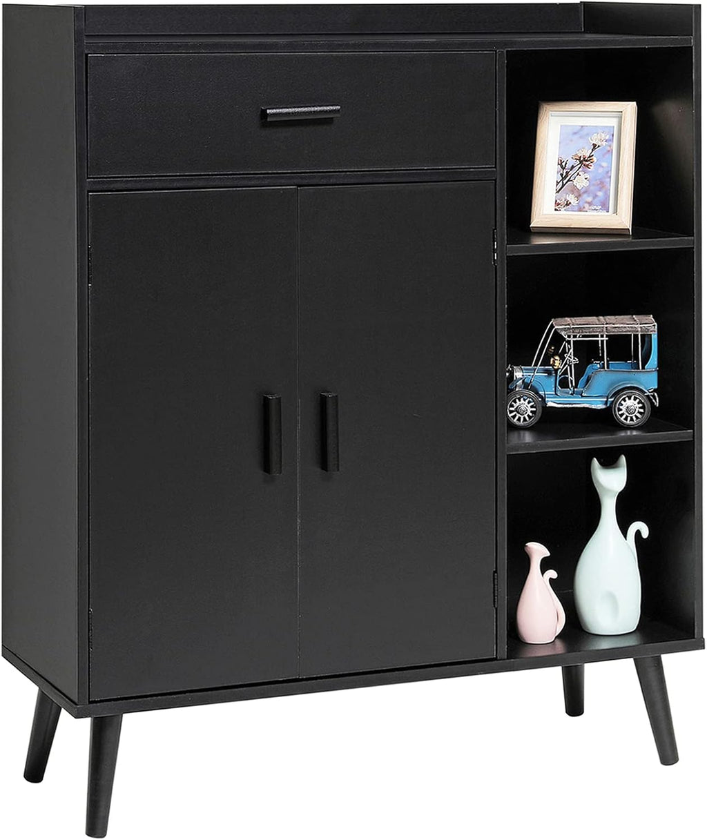 White Wood Storage Cabinet with 1 Drawer and 3 Shelves U900788