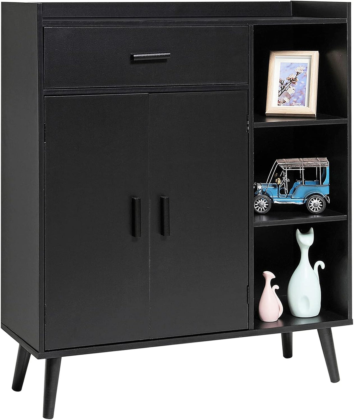 White Wood Storage Cabinet with 1 Drawer and 3 Shelves U900788