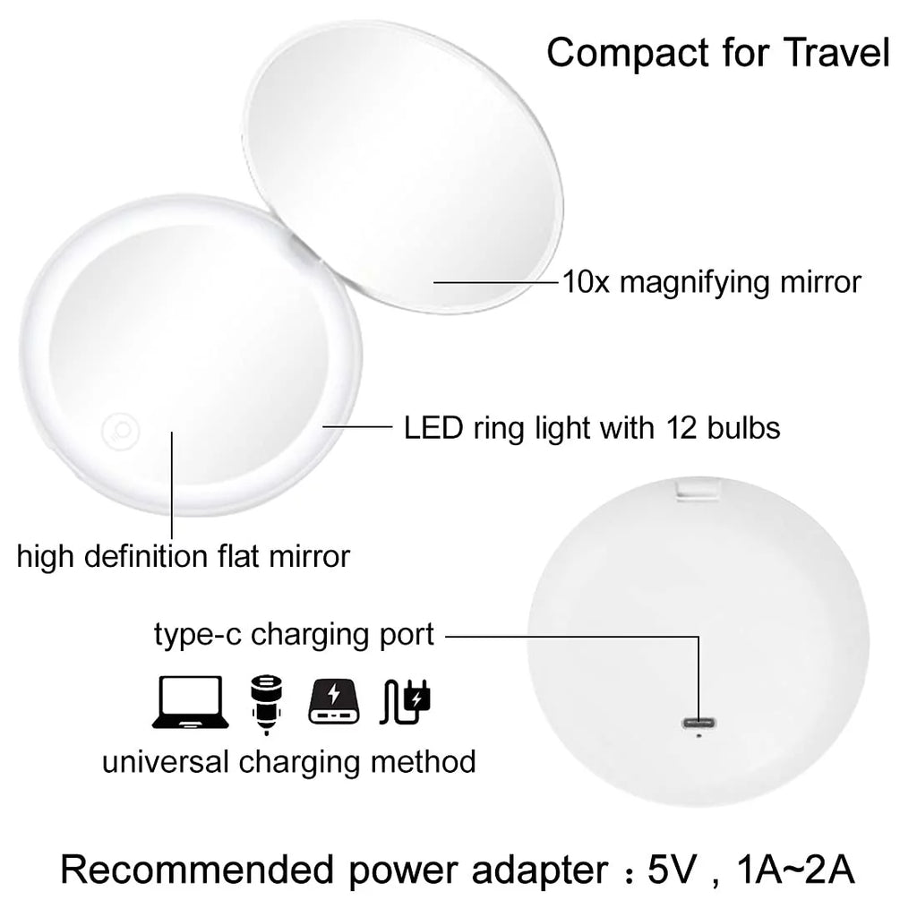 Compact LED Magnifying Rechargeable 2-Sided Makeup Mirror N732708
