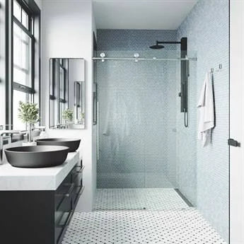 Frameless Sliding Shower Door in Stainless Steel with Clear Glass X794997