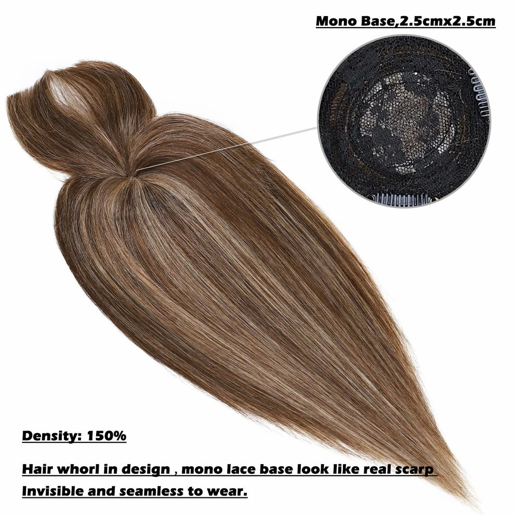 Clip In Human Remy Hair Topper Hairpiece With Bang Mono Base Y200