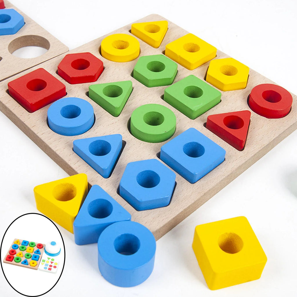 Wood Geometric Shape Matching Stacking Toys Educational Toys for Toddlers O9669