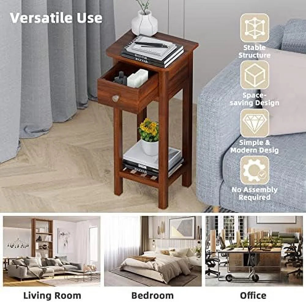 31 Inch Grey Acacia Wood End Table with Drawer R959892