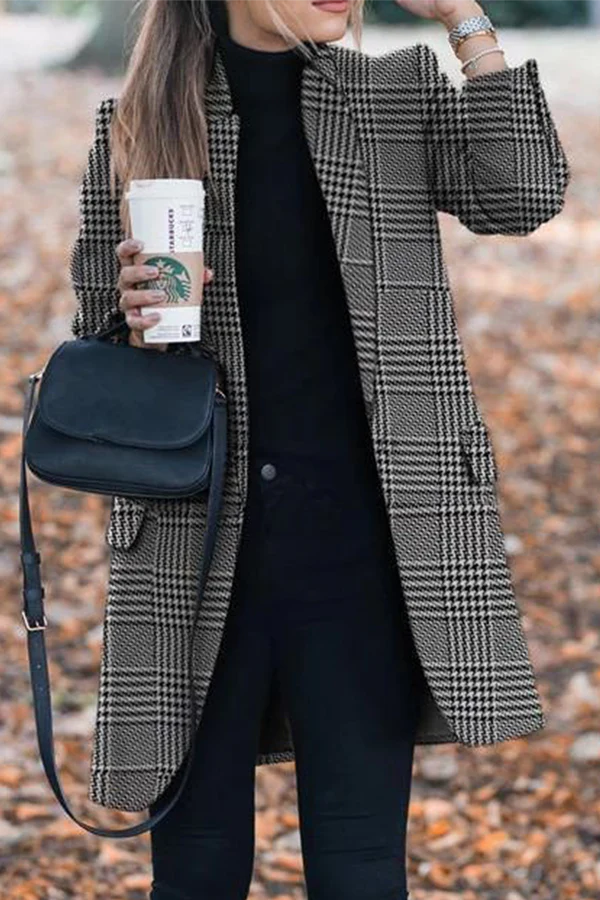 Casual Print Patchwork Turn-back Collar Outerwear K921323