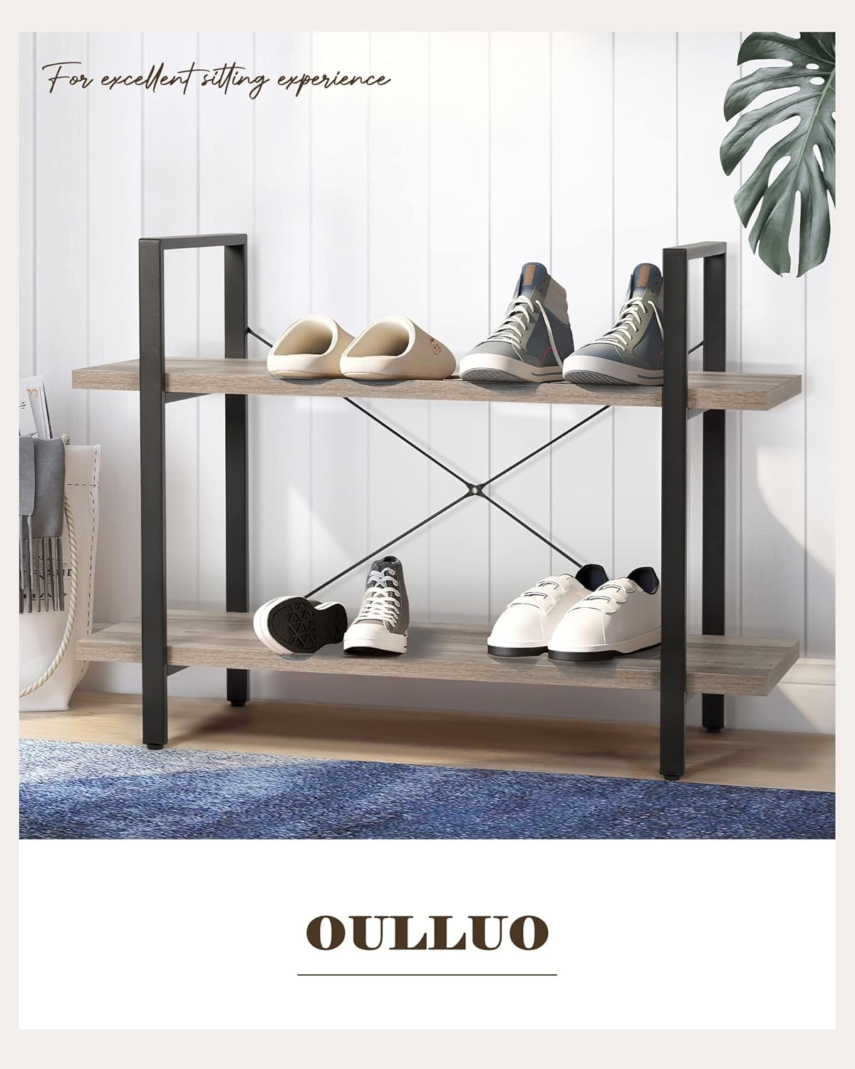 Industrial 2-Tier Wood and Metal Bookcase Z128