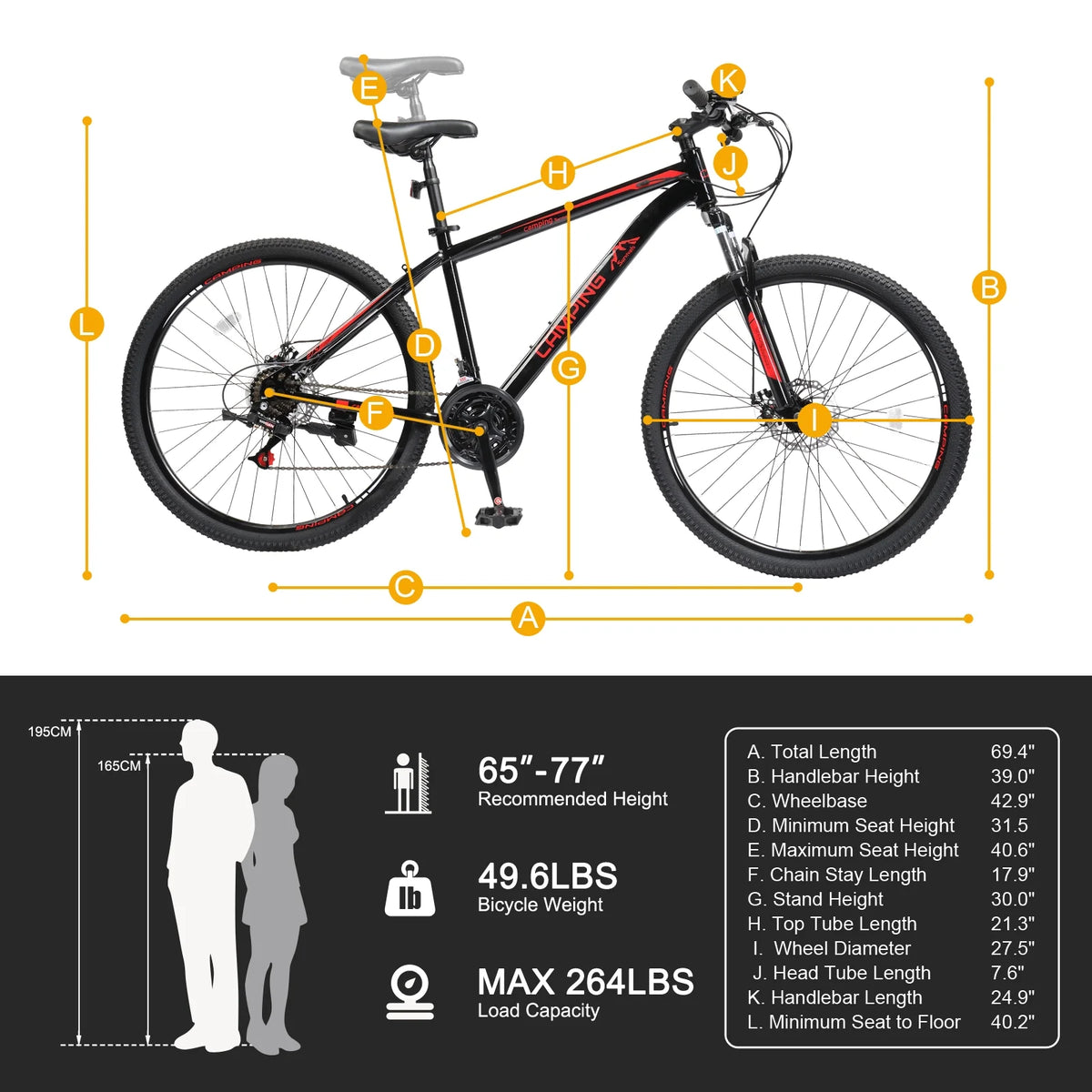 27.5in 21 Speed Mountain Bike with Disc Brakes & Suspension, Black L441367