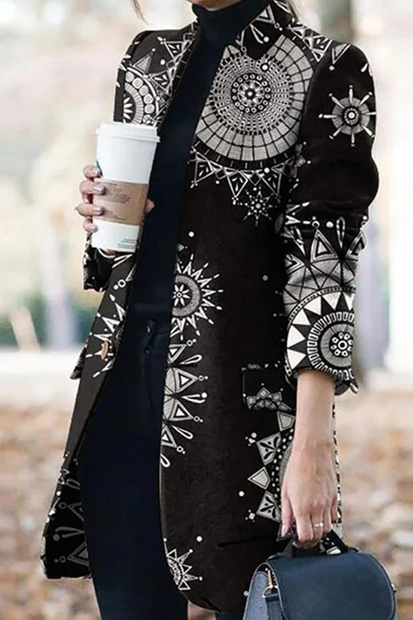 Casual Print Patchwork Turn-back Collar Outerwear K921323