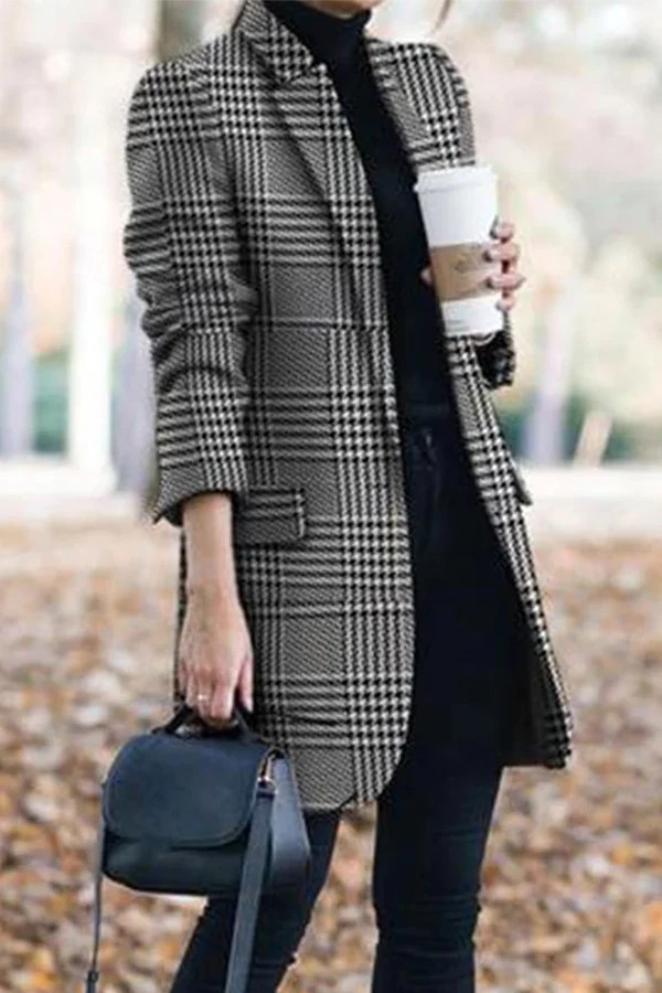 Casual Print Patchwork Turn-back Collar Outerwear K921323