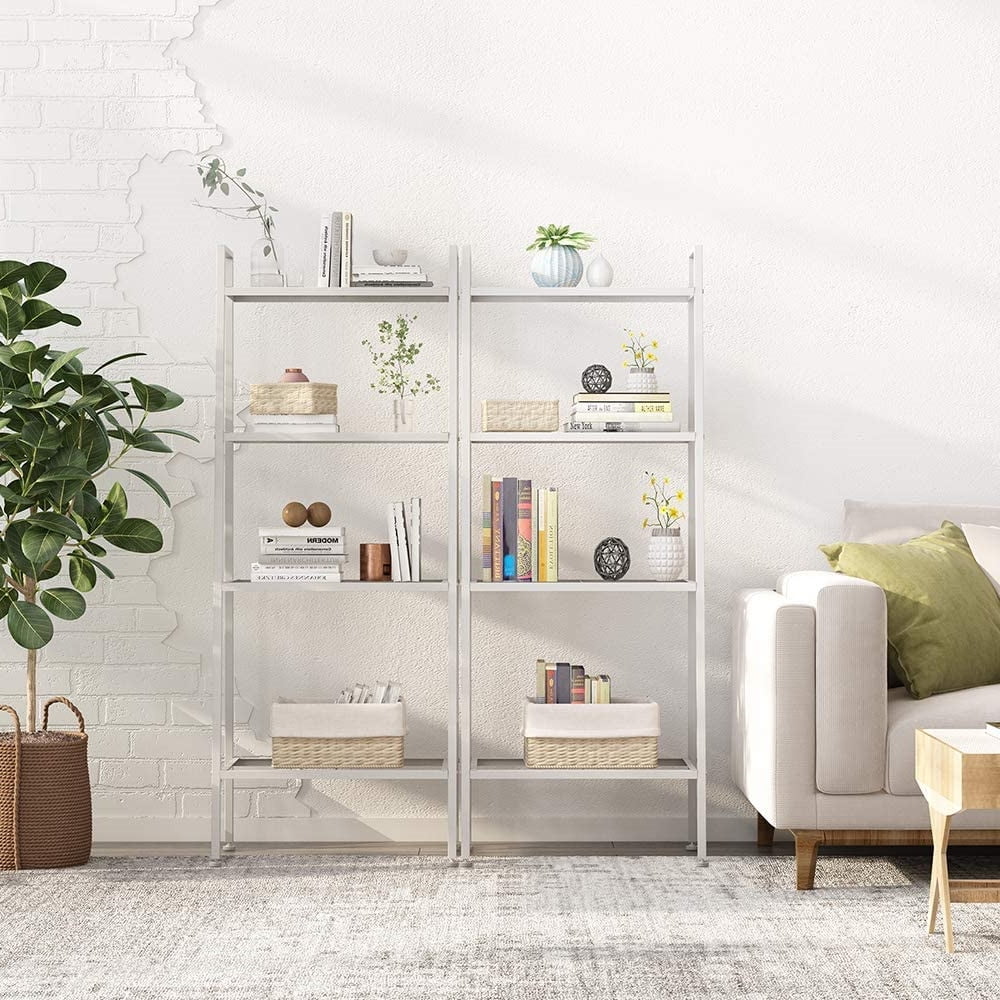 White 4-Tier Leaning Ladder Bookcase K351