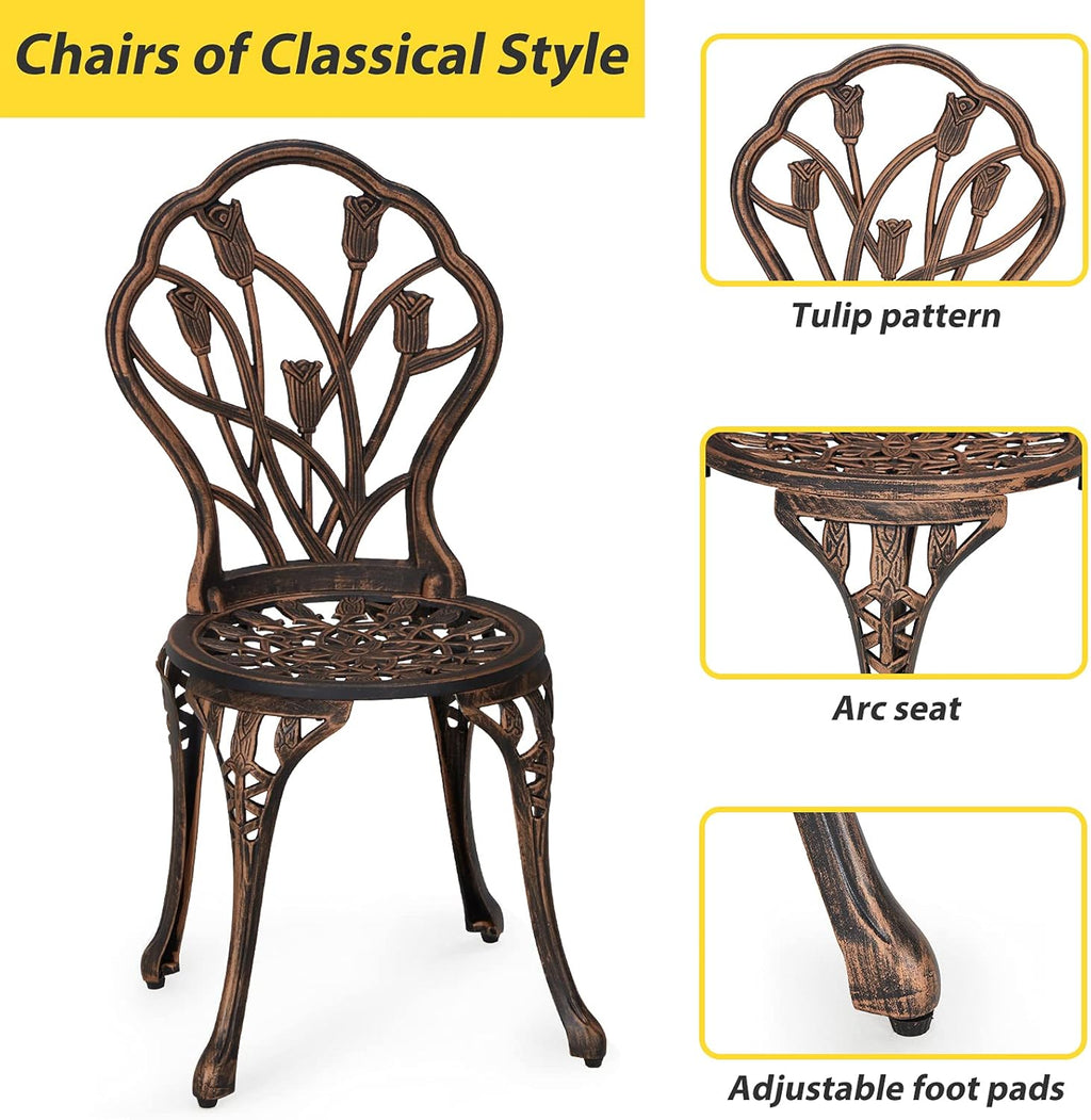 3 Piece Cast Aluminum Bistro Table Set with Umbrella Hole S268