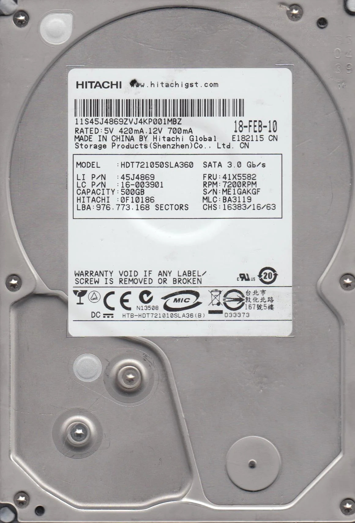 500GB SATA 3.5 Hard Drive Y97920