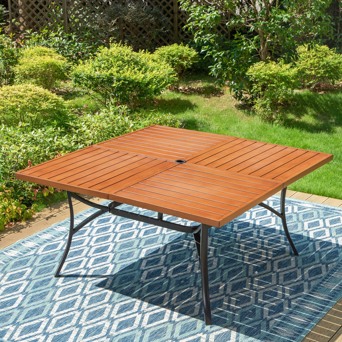9-Piece Outdoor Dining Set with Wood Grain Table & Wicker Cushioned Chairs O51395