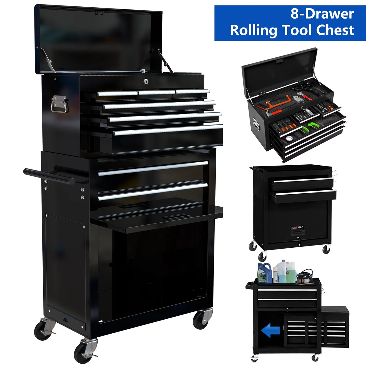 Blue 8 Drawer Rolling Tool Box A5467