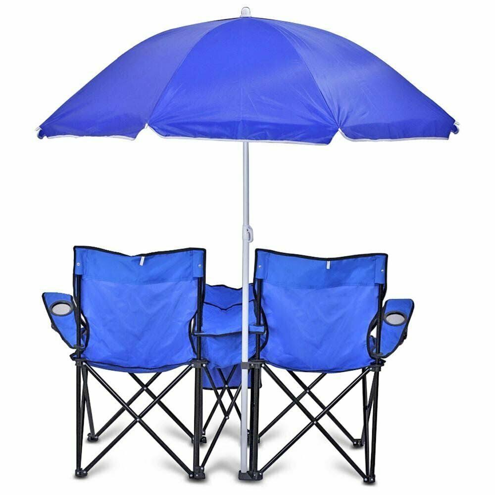 Blue Portable Double Folding Chair with Carry Case P989
