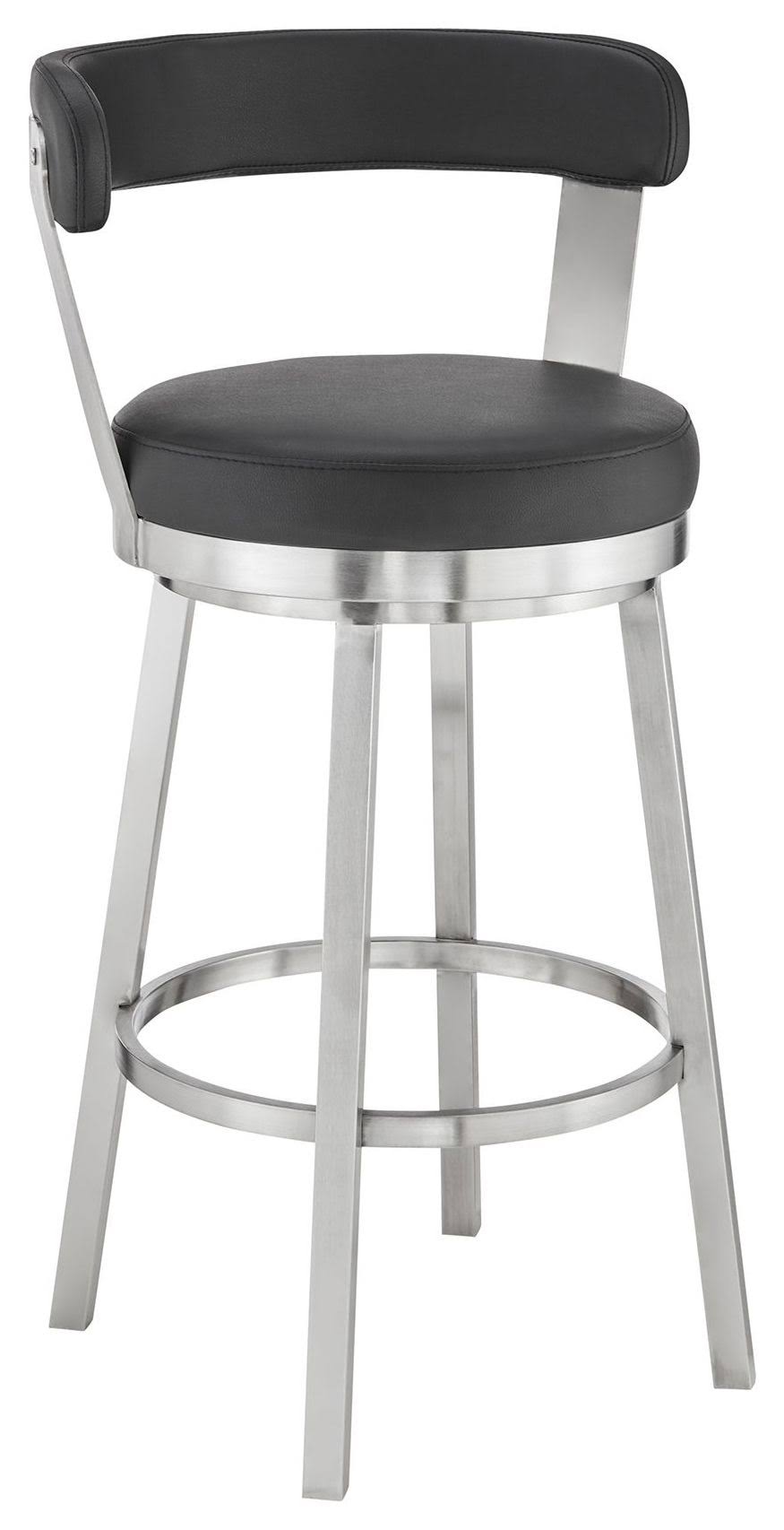 Black Faux Leather and Brushed Stainless Steel Swivel Counter Height Stool M58266