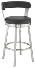 Black Faux Leather and Brushed Stainless Steel Swivel Counter Height Stool M58266