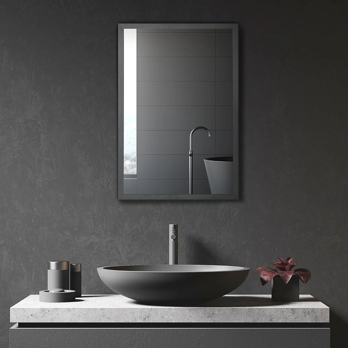 Black Wall-Mounted Stainless Steel Medicine Cabinet with Mirror A2641