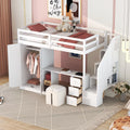 Twin Size White Wood Loft Bed with Wardrobe and Desk X88709