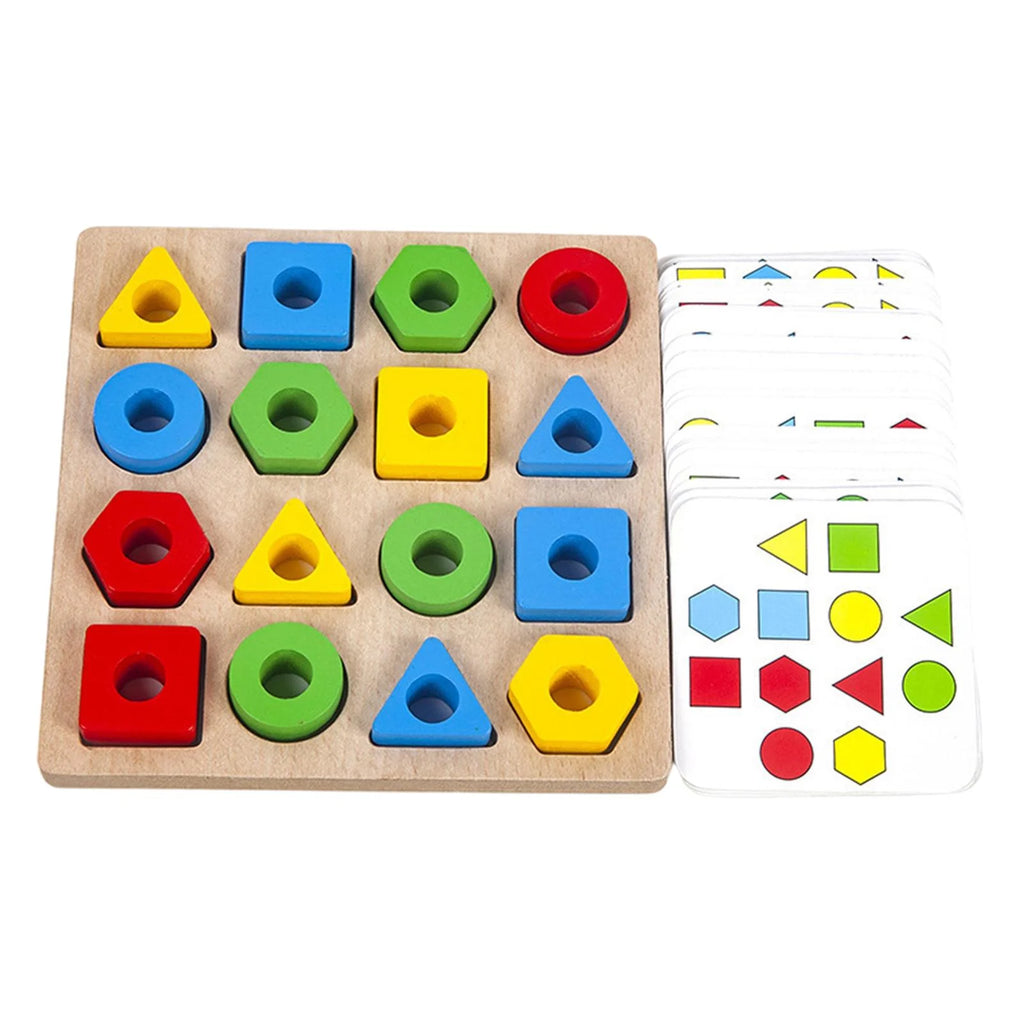 Wood Geometric Shape Matching Stacking Toys Educational Toys for Toddlers O9669