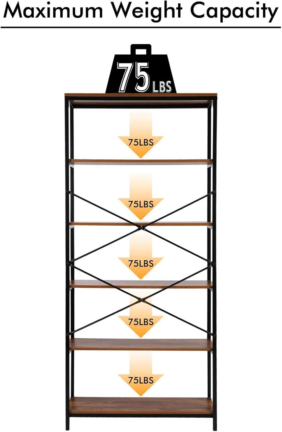 Industrial 5 Shelf Metal and Wooden Bookshelf J18254