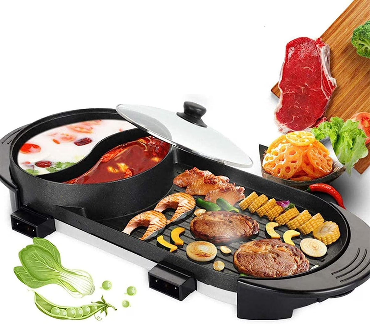 Black Electric Hot Pot and Smokeless BBQ Grill D577