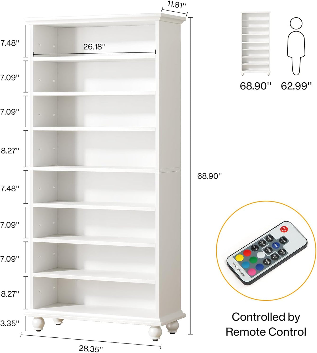 White 9-Tier 30 Pairs Shoe Storage Cabinet with Solid Wood Legs I37790