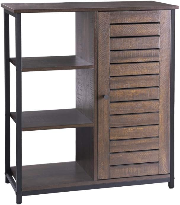 Espresso Bathroom Floor Storage Cabinet with Door and 3 Side Shelves K929