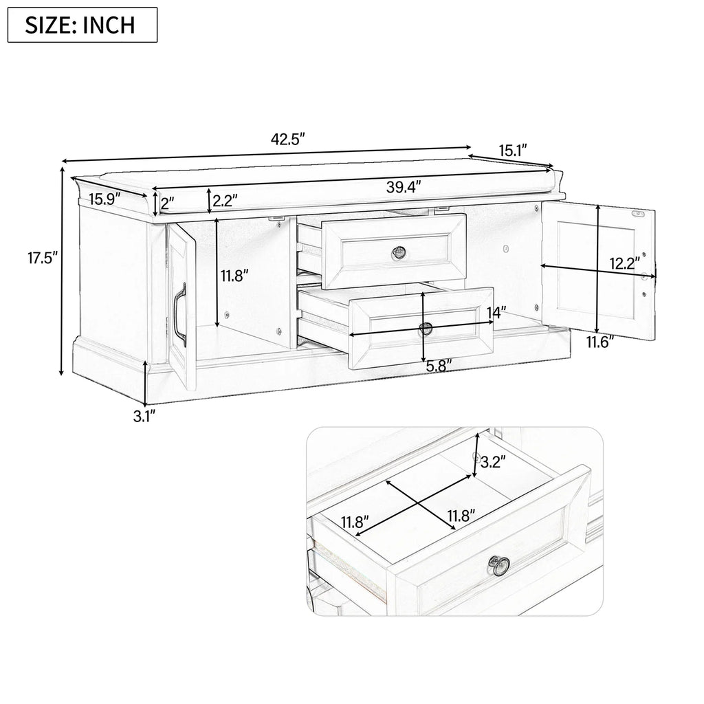 Wooden Storage Bench with 2 Drawers and 2 Cabinets C28962