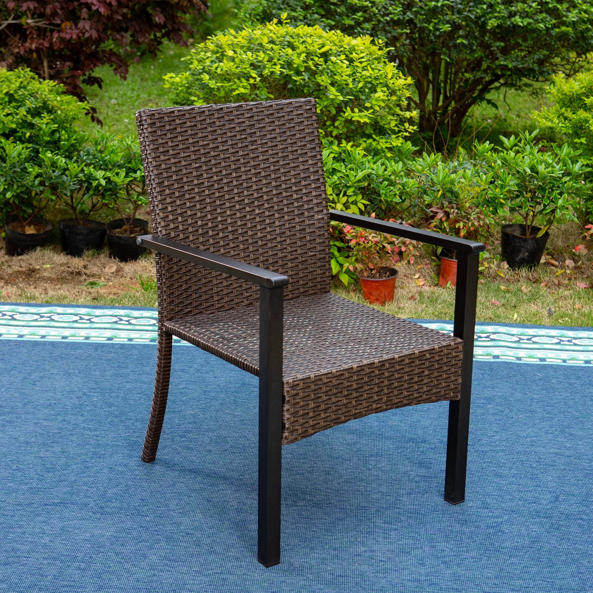 9-Piece Outdoor Dining Set with Wood Grain Table & Wicker Cushioned Chairs O51395