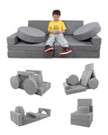 15PCS Modular Toddler Play Couch with Removable Cover Gray Foam Sofa J38088