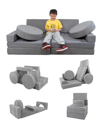 15PCS Modular Toddler Play Couch with Removable Cover Gray Foam Sofa J38088