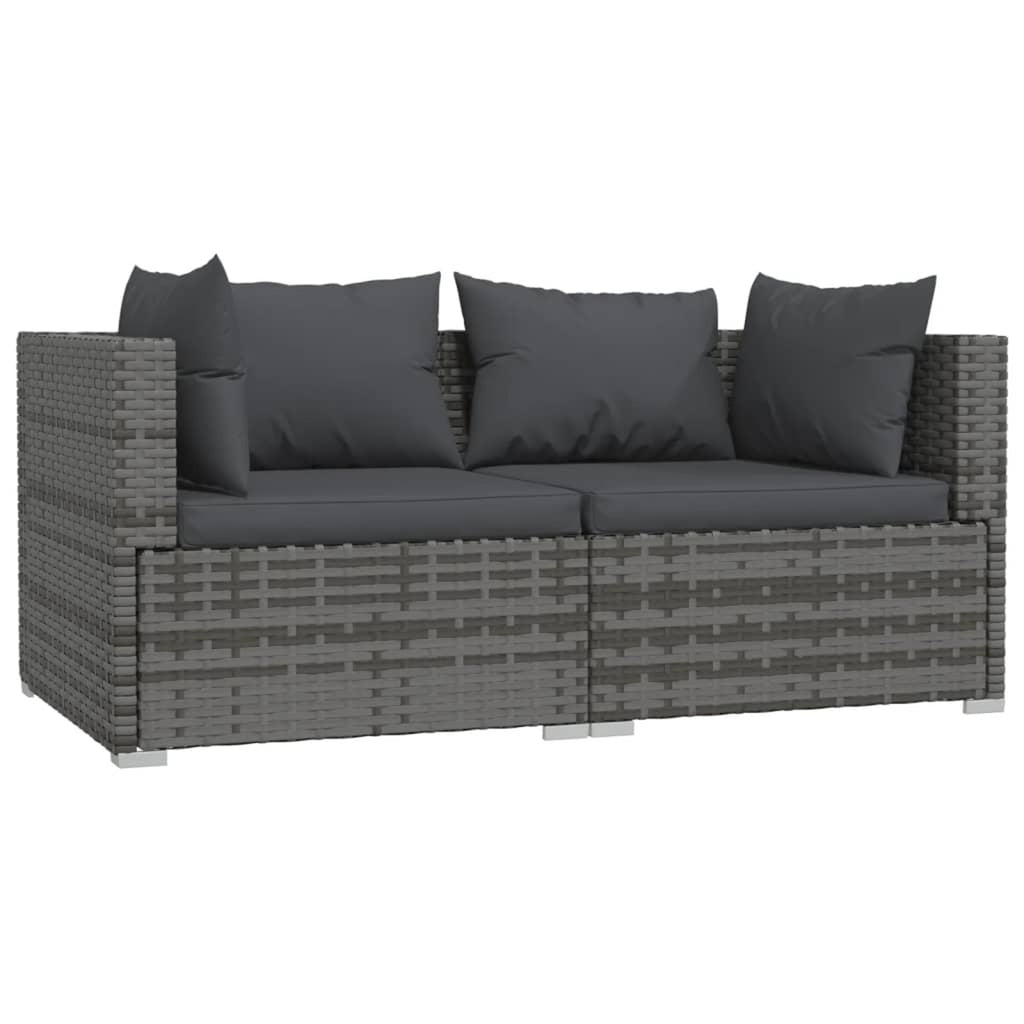 3 Piece Patio Lounge Set Gray Poly Rattan Sectional Outdoor Furniture Set O5379