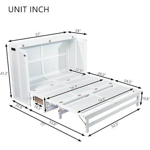 White Full Size Murphy Bed with Charging Station and Drawers G44395