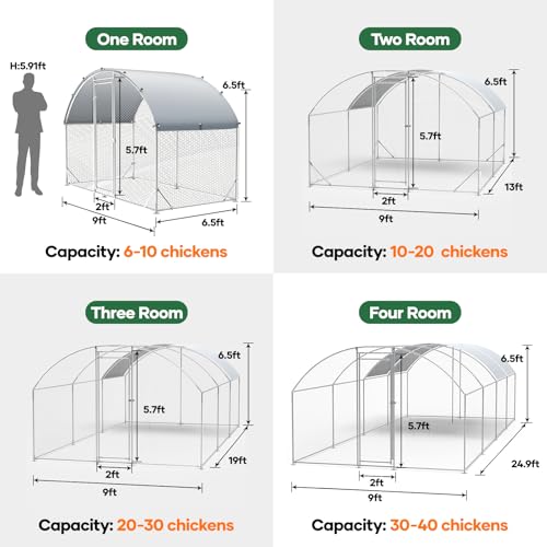 20x10x6.56 FT Metal Chicken Coop with Cover A1745
