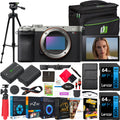 Silver Full Frame Mirrorless Interchangeable Lens Hybrid Camera Body with Photography Bag Case, Extra Battery, Charger, Tripod I885