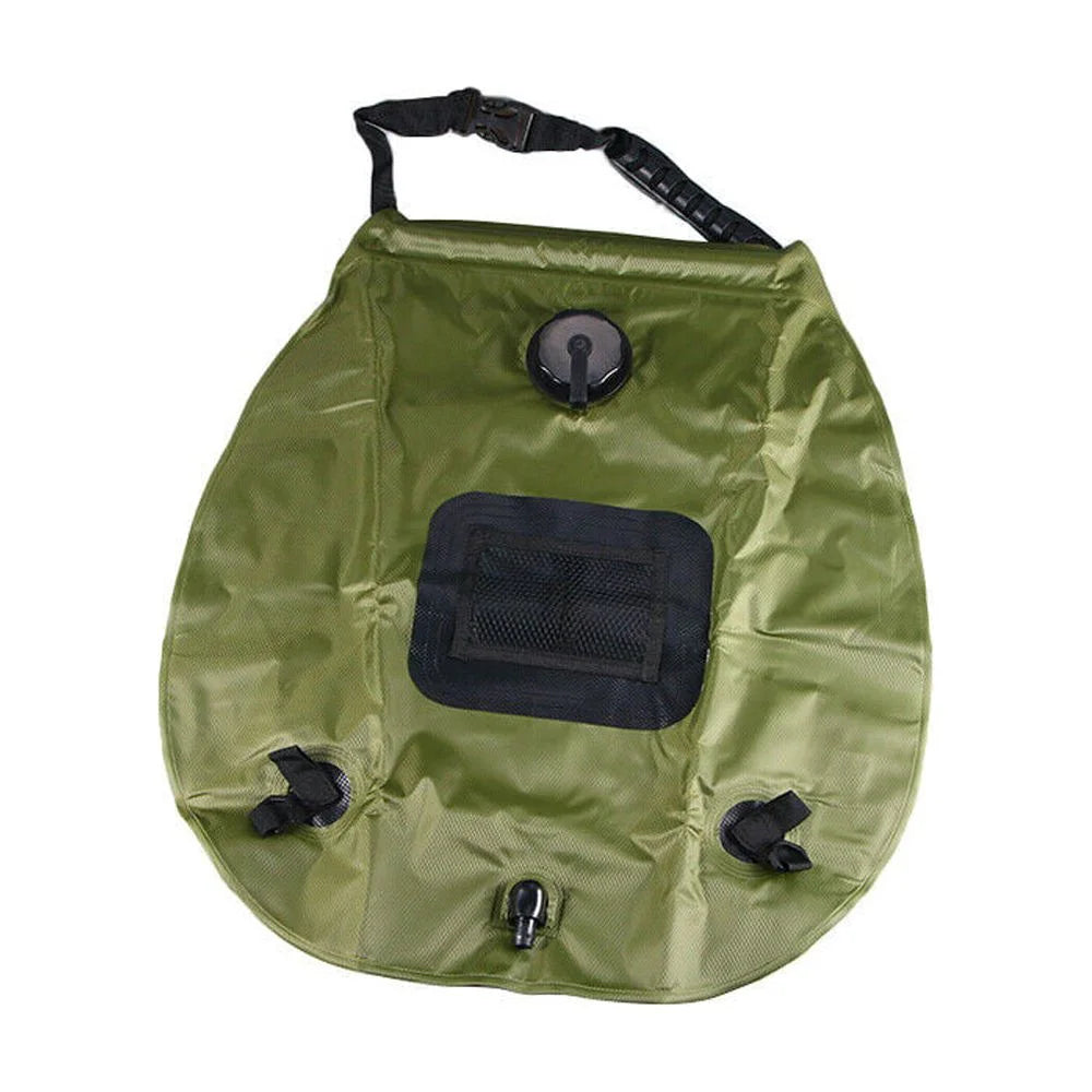 5 Gallon Solar Heated Camping Shower Bag with Removable Hose, Green PVC R34618