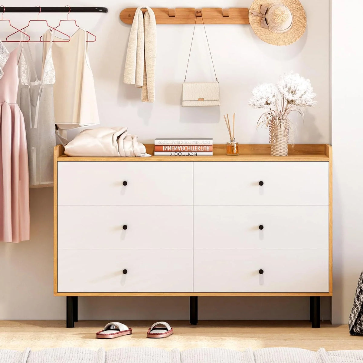 Black 6 Drawer Wood Dresser R506828