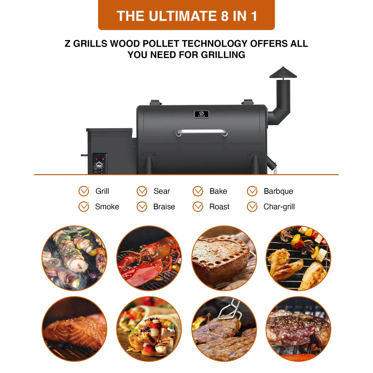 Wood Pellet Grill & Smoker 8-in-1 with Automatic Temperature Control H388