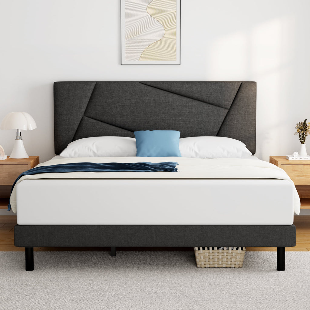 Queen Size Fabric Upholstered Platform Bed Frame K60412