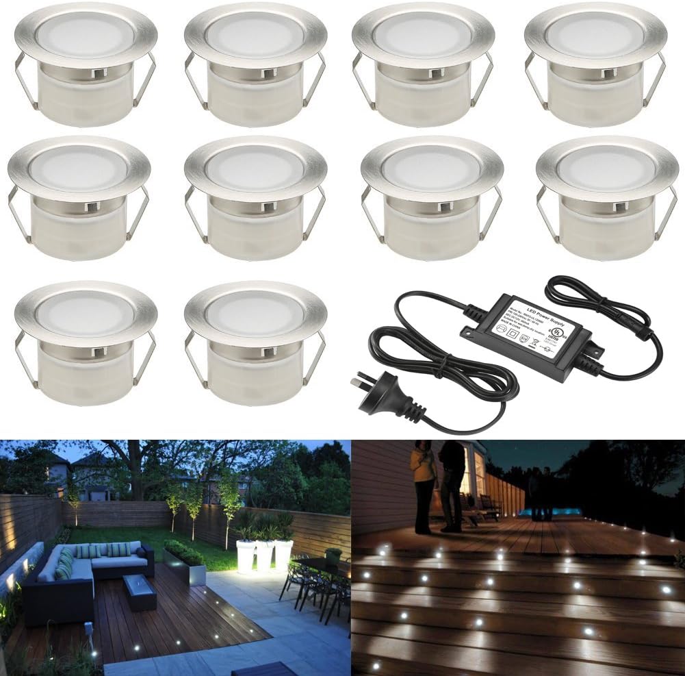 10 Pc Low Voltage LED Deck Light Kit RGB & Warm White Stainless Steel Waterproof In-ground Light L211712
